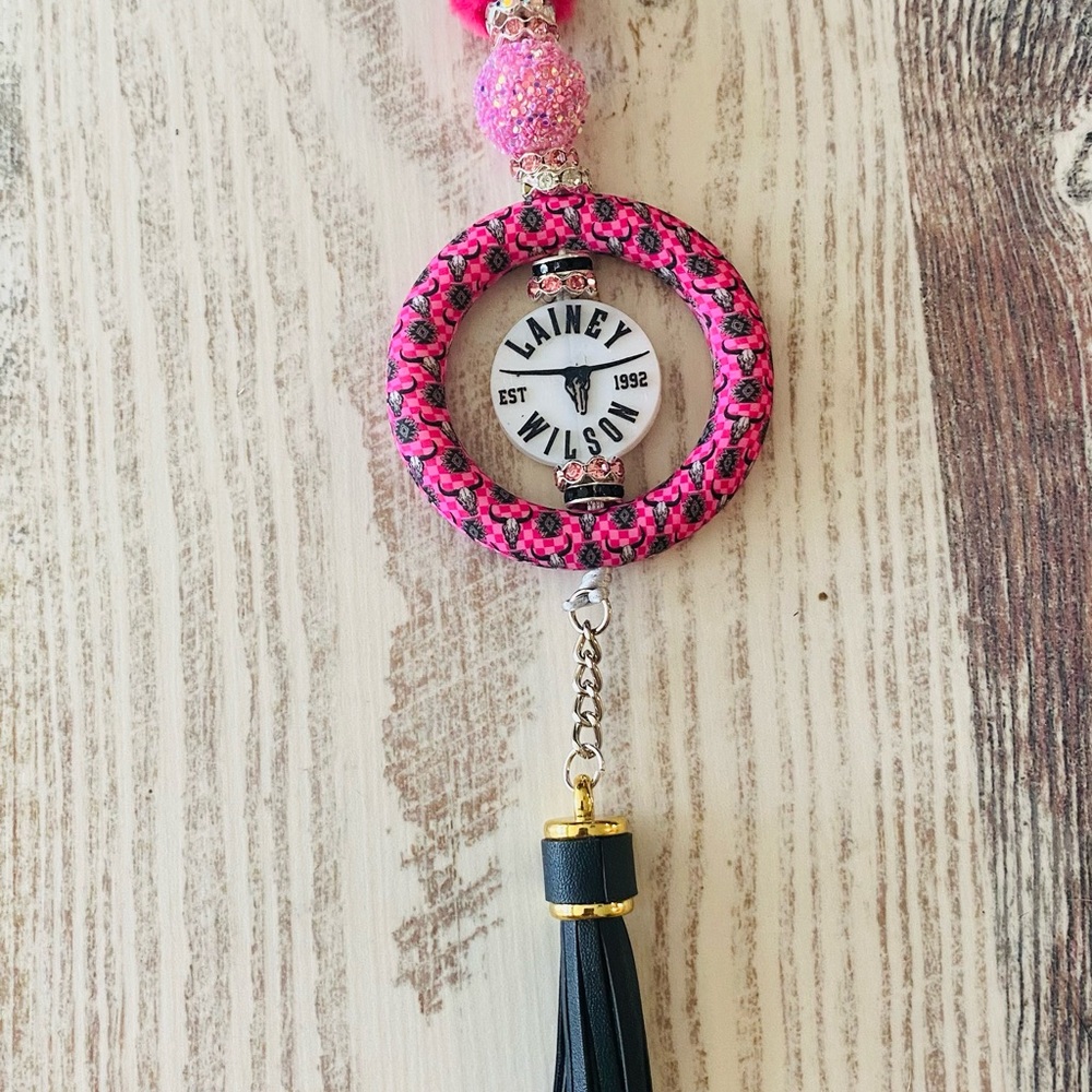 Pink and Black LainEy Wilson Car Charm with Tassel